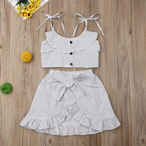 Baby Girls 2PC Outfits Sets Toddler Kids Strap Ruffled Dot Tops Irregular Skirts Baby Sets Summer 2019 babykleding meisje zomer