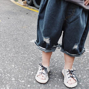 Fashion Baby Boy Denim Pants Hole Jeans Loose Causal Slim Elastic Waist Jeans Baby Boy Overall Childern Pants 1-6Y