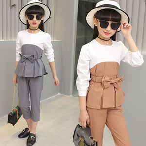 Girls Casual Cute Bowknot Clothes Outfits Kids Set for Girl Clothing Sets Winter Childern Clothing 5-15YEAR