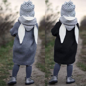 2019 Hot Warm Baby Girl Winter Coats Bunny Ear Hooded Cotton Children Cloak Outwear Long Sleeve Fashion Toddler Button Coat 1-5T