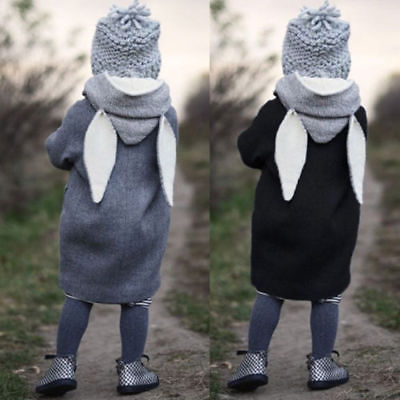 2019 Hot Warm Baby Girl Winter Coats Bunny Ear Hooded Cotton Children Cloak Outwear Long Sleeve Fashion Toddler Button Coat 1-5T