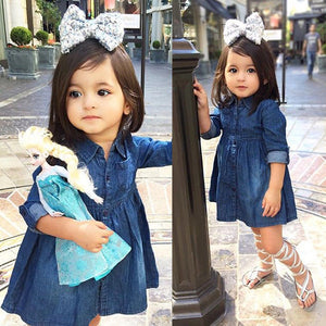 Pudcoco Girl Dress 1Y-5Y Kids Baby Girls Denim Jeans One Picece Princess Dress Long Sleeve Costume