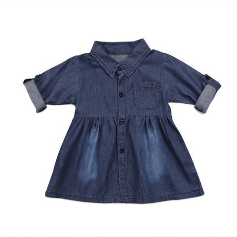 Pudcoco Girl Dress 1Y-5Y Kids Baby Girls Denim Jeans One Picece Princess Dress Long Sleeve Costume