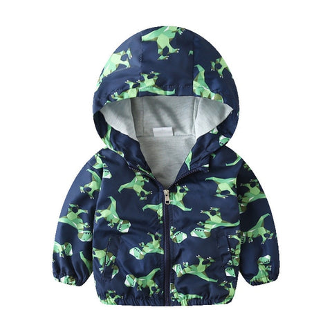 27kids2-7Y Cute Dinosaur Spring Children Autumn Kids  Hooded Top Boys Outerwear  Active Boy Windbreaker Toddler Boy Hoodie