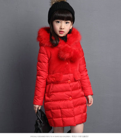 Girls Warm winter Coat Artificial hair fashion Long Kids Hooded Jacket coat for girl outerwear girls Clothes 4-12 years old