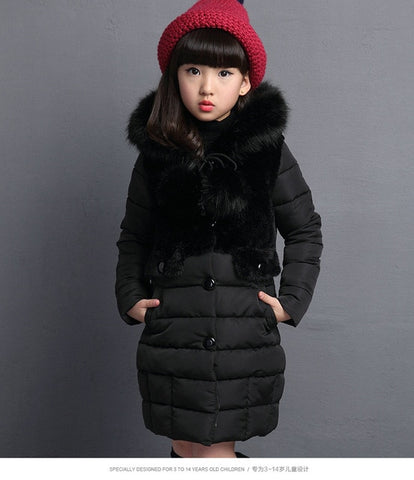 Girls Warm winter Coat Artificial hair fashion Long Kids Hooded Jacket coat for girl outerwear girls Clothes 4-12 years old