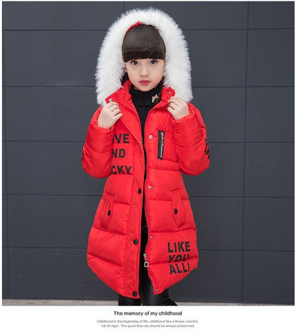 Girls Warm winter Coat Artificial hair fashion Long Kids Hooded Jacket coat for girl outerwear girls Clothes 4-12 years old