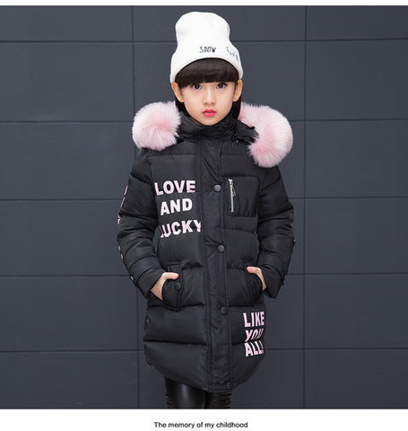 Girls Warm winter Coat Artificial hair fashion Long Kids Hooded Jacket coat for girl outerwear girls Clothes 4-12 years old