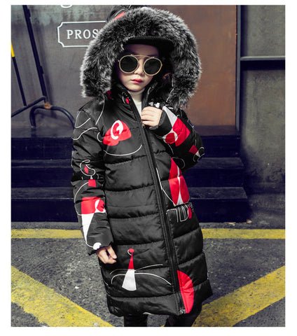 Girls Warm winter Coat Artificial hair fashion Long Kids Hooded Jacket coat for girl outerwear girls Clothes 4-12 years old