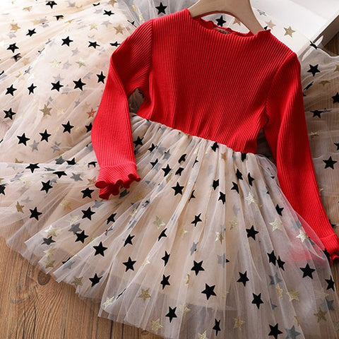 Kids Dresses For Girls Long Sleeve Deer Snowflake Print Dress New Year Costume Princess Dress Kids Christmas Clothes Vestidos