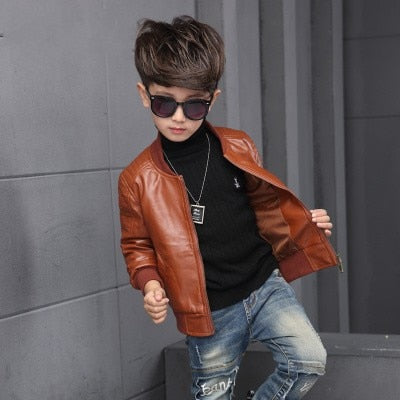 Fashion Baby Leather Boy Jacket  Fleece Jacket  Boys Coats   Manteau Garcon Kids  Jacket  2019