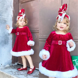 Emmababy Hot Sale Kids Girls Christmas Round Neck Santa Dresses Leisure Comfort Baby Girl Costume Waistband Dress Drop Ship