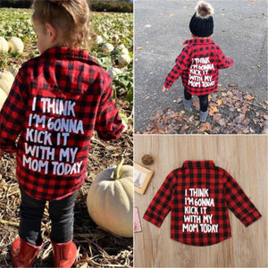 Toddler Kid Baby Boy Girl Printed Plaid Tops Long Sleeve T-shirt Clothes Baby Girl Clothes Red Plaid Shirt Coat For Baby Girl