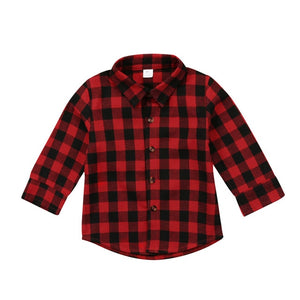 Toddler Kid Baby Boy Girl Printed Plaid Tops Long Sleeve T-shirt Clothes Baby Girl Clothes Red Plaid Shirt Coat For Baby Girl