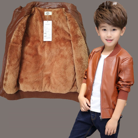 Brand Fashion Winter Child Coat Waterproof Baby Girls Boys Leather Jackets Warm Children Outerwear Kids Outfits For 90-165cm