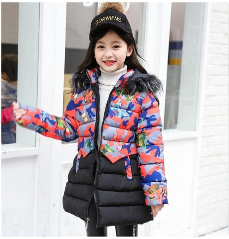 NEW Girl Winter Cotton-Padded Jacket Children's Fashion Coat Kids Outerwear Baby's warm down jacket Children Clothing 4-12 years