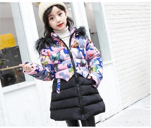 NEW Girl Winter Cotton-Padded Jacket Children's Fashion Coat Kids Outerwear Baby's warm down jacket Children Clothing 4-12 years