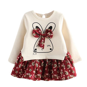 Danmoke 2-6years Autumn Girl Dress Cotton Long Sleeve Children Dress Rabbit Kids Dresses for Girls Fashion Girls Clothing