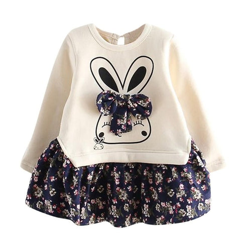 Danmoke 2-6years Autumn Girl Dress Cotton Long Sleeve Children Dress Rabbit Kids Dresses for Girls Fashion Girls Clothing