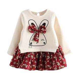 Danmoke 2-6years Autumn Girl Dress Cotton Long Sleeve Children Dress Rabbit Kids Dresses for Girls Fashion Girls Clothing