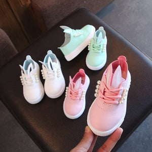 Kid Shoes Children Girls Casual Fashion Shoes Soft Anti-slip Girls Sneaker  Cartoon Cute Rabbit Pearls Single Shoes