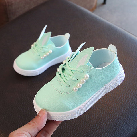 Kid Shoes Children Girls Casual Fashion Shoes Soft Anti-slip Girls Sneaker  Cartoon Cute Rabbit Pearls Single Shoes