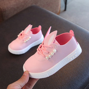 Kid Shoes Children Girls Casual Fashion Shoes Soft Anti-slip Girls Sneaker  Cartoon Cute Rabbit Pearls Single Shoes