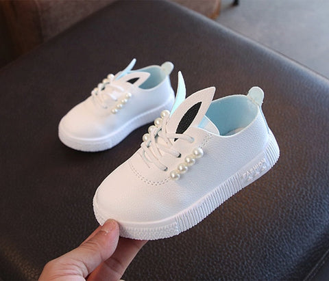 Kid Shoes Children Girls Casual Fashion Shoes Soft Anti-slip Girls Sneaker  Cartoon Cute Rabbit Pearls Single Shoes