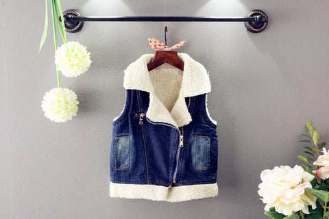 Benemaker 3-12Y Kids Wear Medium Long Winter Coat Boys Lambs Wool Denim Jacket For Children Boys Girls Plus Cashmere Jeans YJ133