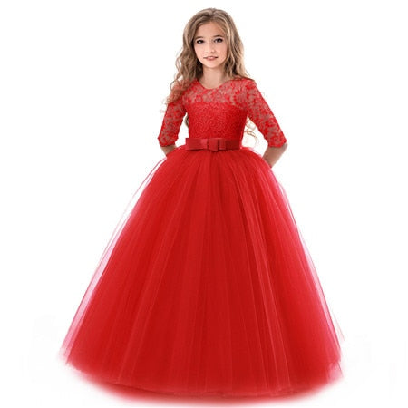 New fashion kids dresses for girls child princess lace wedding costume11 12 13 14 year dress children clothing baby girl clothes