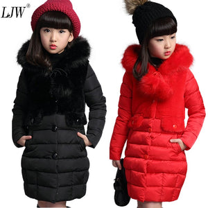 Girls Warm winter Coat Artificial hair fashion Long Kids Hooded Jacket coat for girl outerwear girls Clothes 4-12 years old