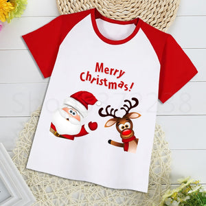 Kids Santa Deer Merry Christmas Cartoon T-shirt Kids Funny Tops Children Short Sleeve T shirt Baby Clothes