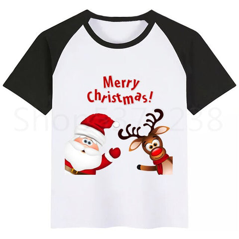 Kids Santa Deer Merry Christmas Cartoon T-shirt Kids Funny Tops Children Short Sleeve T shirt Baby Clothes