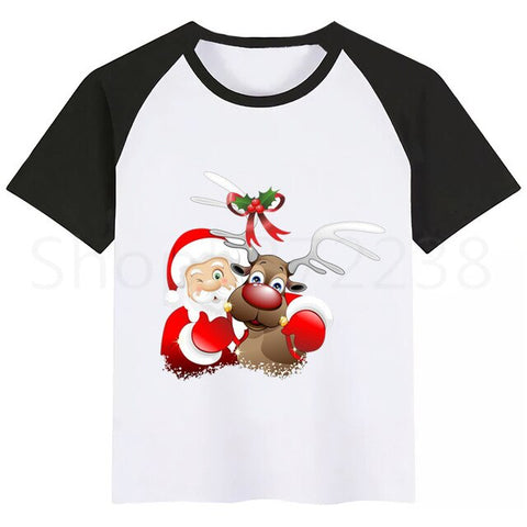 Kids Santa Deer Merry Christmas Cartoon T-shirt Kids Funny Tops Children Short Sleeve T shirt Baby Clothes