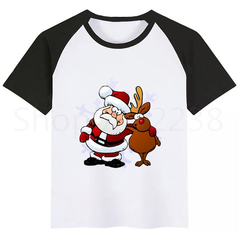 Kids Santa Deer Merry Christmas Cartoon T-shirt Kids Funny Tops Children Short Sleeve T shirt Baby Clothes