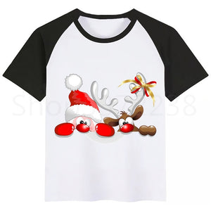 Kids Santa Deer Merry Christmas Cartoon T-shirt Kids Funny Tops Children Short Sleeve T shirt Baby Clothes