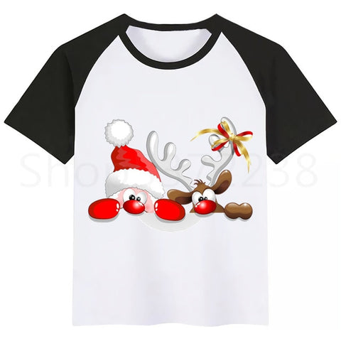 Kids Santa Deer Merry Christmas Cartoon T-shirt Kids Funny Tops Children Short Sleeve T shirt Baby Clothes