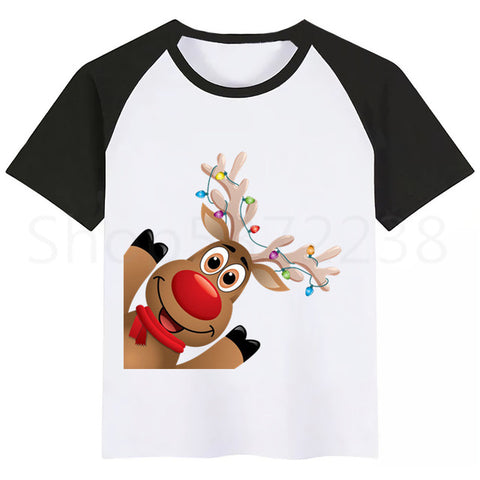 Kids Santa Deer Merry Christmas Cartoon T-shirt Kids Funny Tops Children Short Sleeve T shirt Baby Clothes