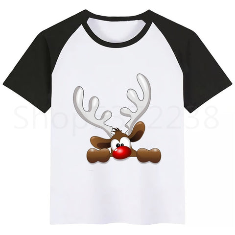 Kids Santa Deer Merry Christmas Cartoon T-shirt Kids Funny Tops Children Short Sleeve T shirt Baby Clothes