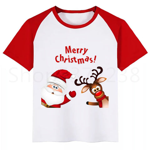 Kids Santa Deer Merry Christmas Cartoon T-shirt Kids Funny Tops Children Short Sleeve T shirt Baby Clothes