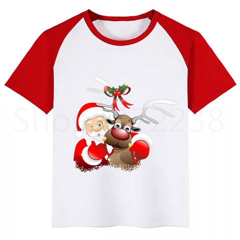 Kids Santa Deer Merry Christmas Cartoon T-shirt Kids Funny Tops Children Short Sleeve T shirt Baby Clothes