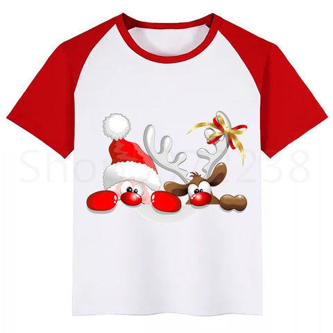 Kids Santa Deer Merry Christmas Cartoon T-shirt Kids Funny Tops Children Short Sleeve T shirt Baby Clothes