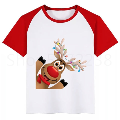 Kids Santa Deer Merry Christmas Cartoon T-shirt Kids Funny Tops Children Short Sleeve T shirt Baby Clothes