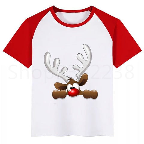 Kids Santa Deer Merry Christmas Cartoon T-shirt Kids Funny Tops Children Short Sleeve T shirt Baby Clothes