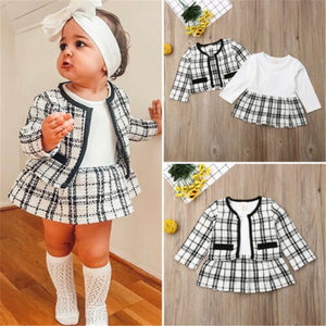 Baby Girl Dress Birthday Kids Baby Girl Clothes Outfits Tutu Dress Plaid Top 2-Piece Party Set