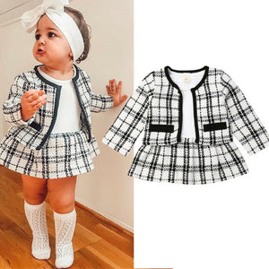 2019 Kids Spring Autumn Clothing 2Pcs Baby Girls Princess Tutu Dress Plaid Coat Outwear Party Dresses Elegant Clothes Set 1-5T