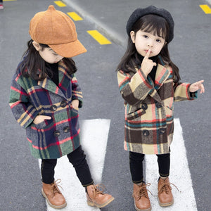 Children's Clothing Baby Girls Coat Kids Jackets Autumn Female Baby Plaid Wool Coat Fur Girl Clothing Kids Overcoat Party Jacket