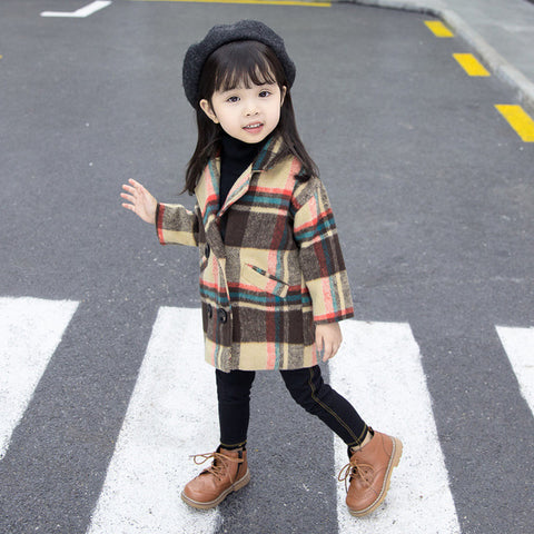 Children's Clothing Baby Girls Coat Kids Jackets Autumn Female Baby Plaid Wool Coat Fur Girl Clothing Kids Overcoat Party Jacket