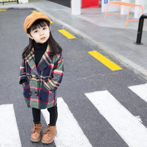 Children's Clothing Baby Girls Coat Kids Jackets Autumn Female Baby Plaid Wool Coat Fur Girl Clothing Kids Overcoat Party Jacket