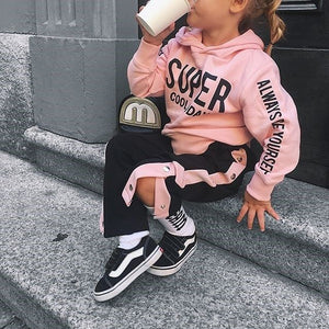 Fashion Kids Baby Girls Causal Letter Hooded Tops Pants Tracksuit Sportswear Outfits Clothes